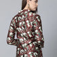 Jompers Women Maroon & Green Satin Floral Print Single-Breasted Casual Blazer ( JOB 6002 Maroon )