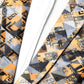 Jompers Women Mustard Yellow & Grey Satin Finish Printed Single-Breasted Blazer ( JOB 6002 Mustard )