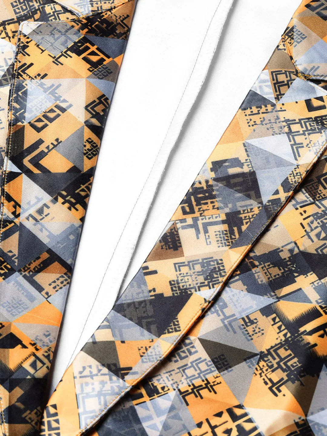 Jompers Women Mustard Yellow & Grey Satin Finish Printed Single-Breasted Blazer ( JOB 6002 Mustard )