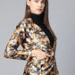 Jompers Women Mustard Yellow & Grey Satin Finish Printed Single-Breasted Blazer ( JOB 6002 Mustard )