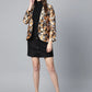 Jompers Women Mustard Yellow & Grey Satin Finish Printed Single-Breasted Blazer ( JOB 6002 Mustard )