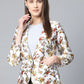 Jompers Women White & Yellow Satin Finish Floral Print Single-Breasted Blazer ( JOB 6002 White )
