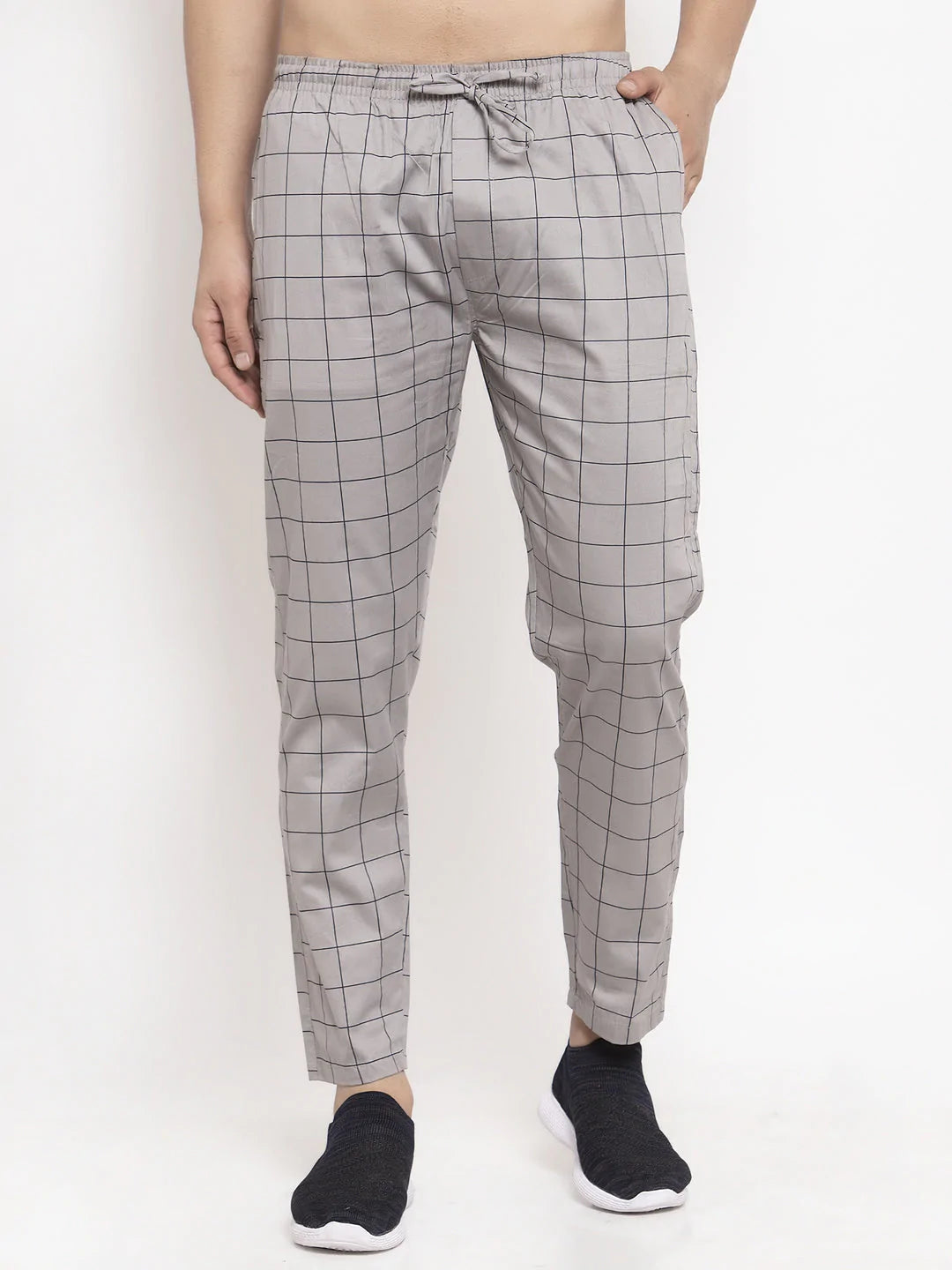 Jainish Men's Grey Checked Cotton Track Pants ( JOG 012Grey )