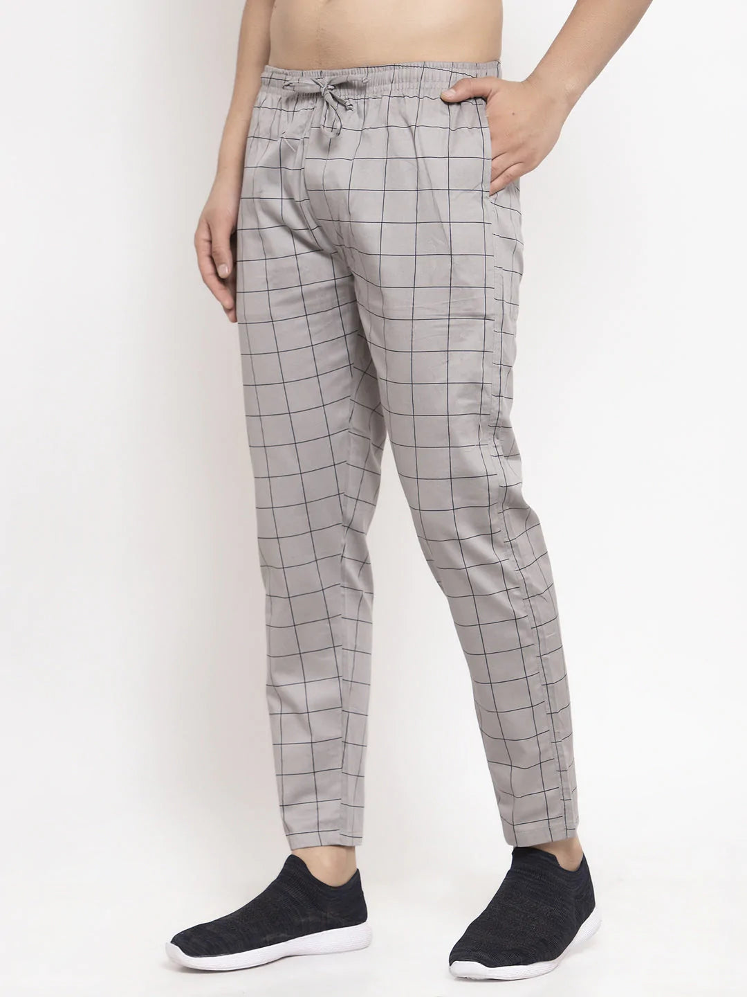 Jainish Men's Grey Checked Cotton Track Pants ( JOG 012Grey )