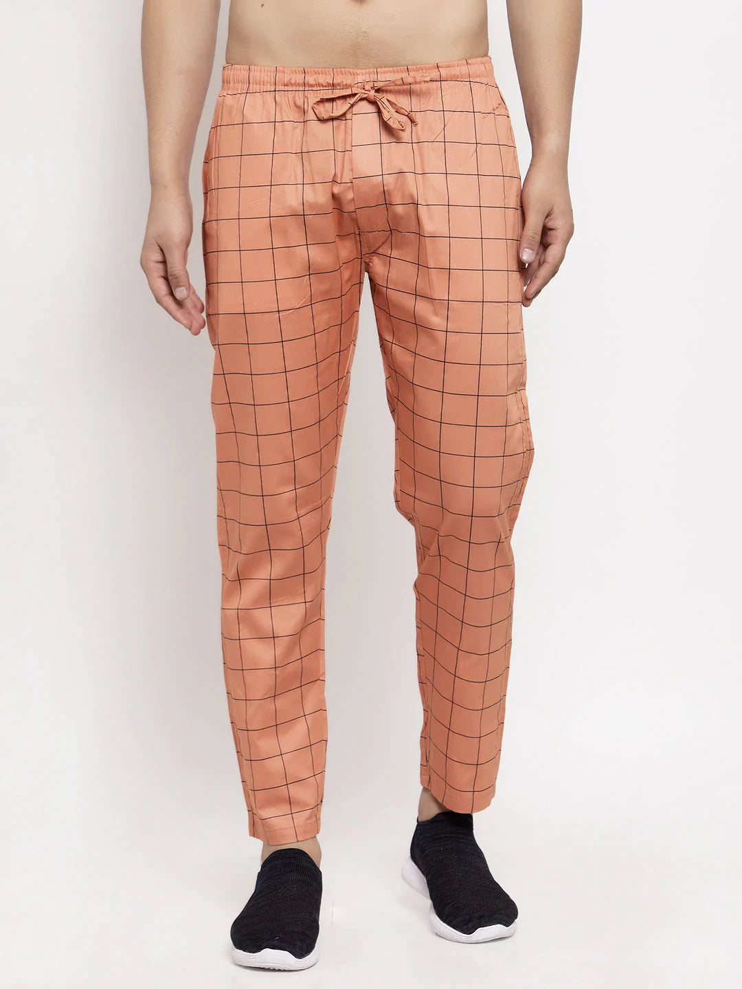Jainish Men's Orange Checked Cotton Track Pants ( JOG 012Orange )