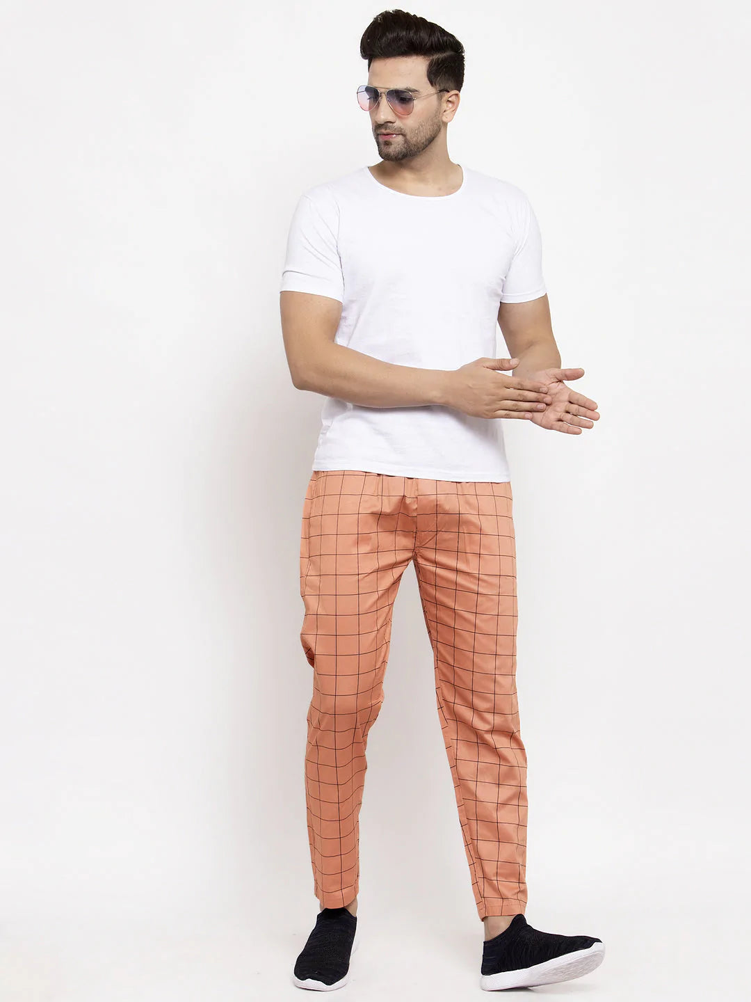 Jainish Men's Orange Checked Cotton Track Pants ( JOG 012Orange )