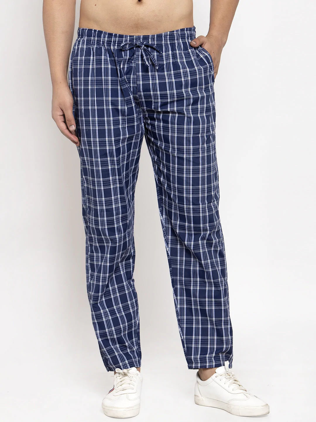 Jainish Men's Blue Checked Cotton Track Pants ( JOG 013Blue )