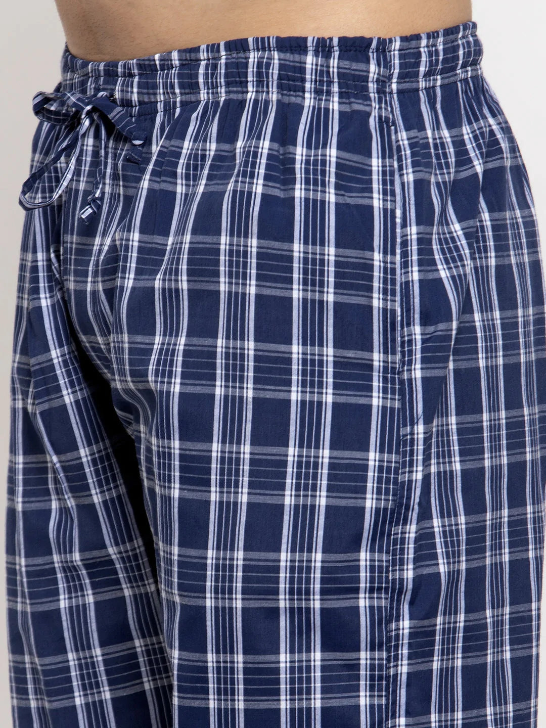 Jainish Men's Blue Checked Cotton Track Pants ( JOG 013Blue )