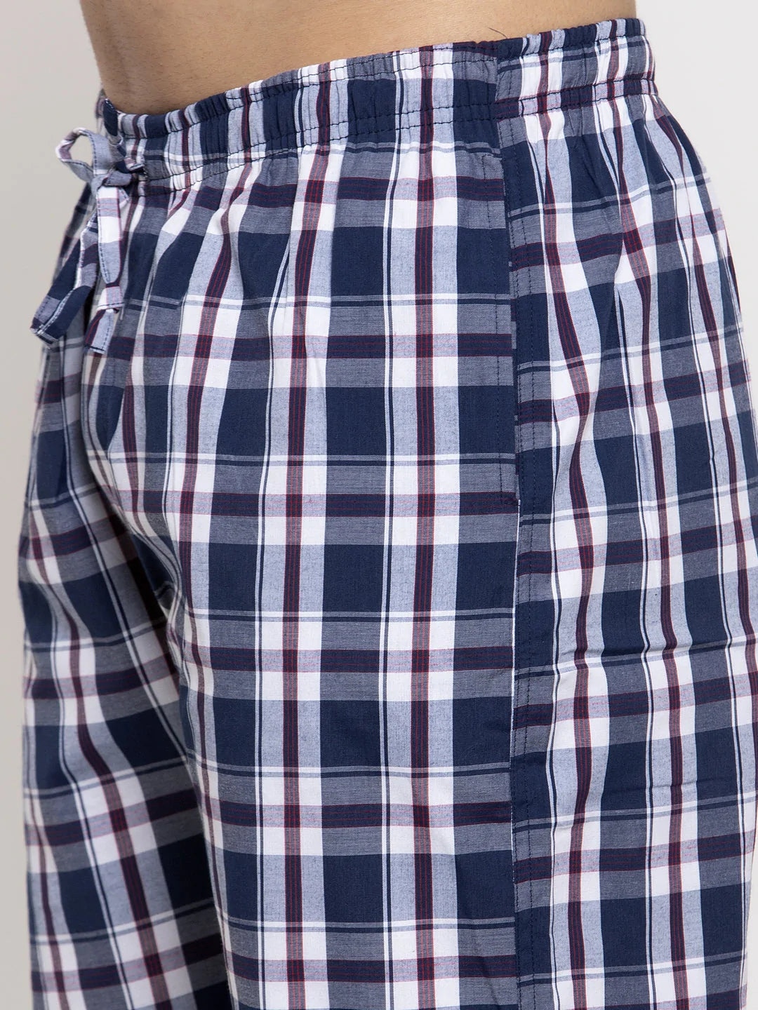 Jainish Men's Navy Blue Checked Cotton Track Pants ( JOG 013Navy-Blue )