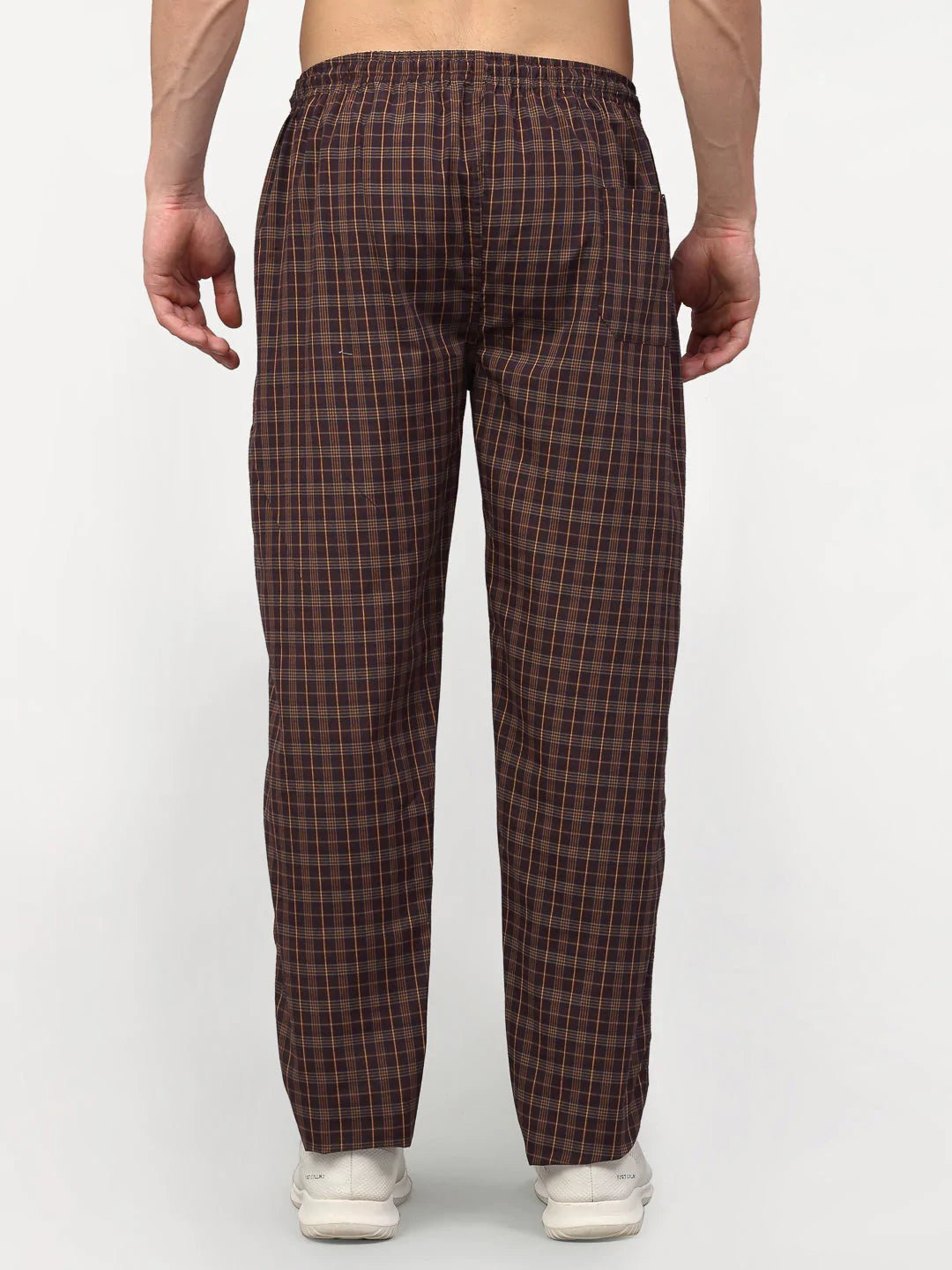 Jainish Men's Brown Cotton Checked Track Pants ( JOG 015Brown )