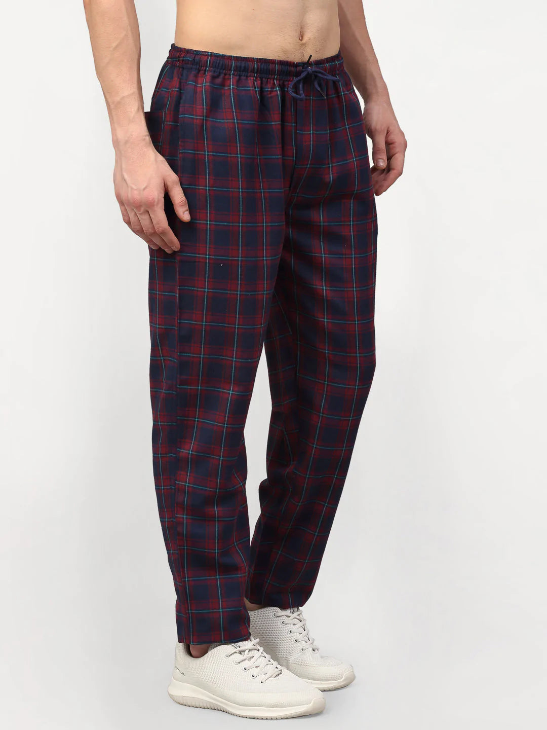 Jainish Men's Blue Cotton Checked Track Pants ( JOG 018Blue-Red )