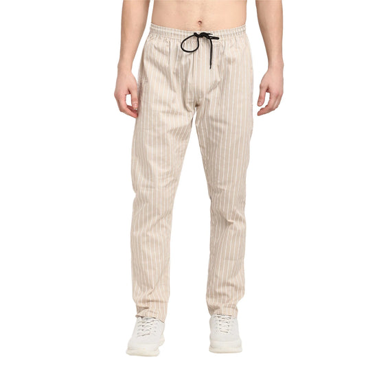 Jainish Men's Beige Cotton Striped Track Pants ( JOG 020Cream )