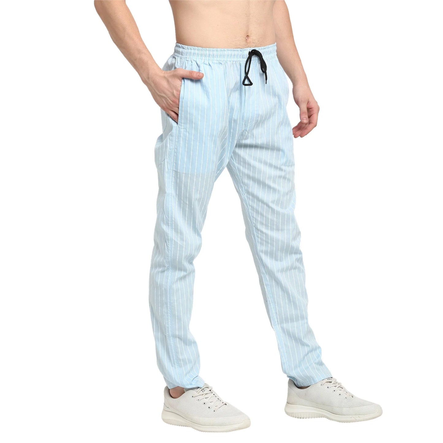 Jainish Men's Blue Cotton Striped Track Pants ( JOG 020Sky )