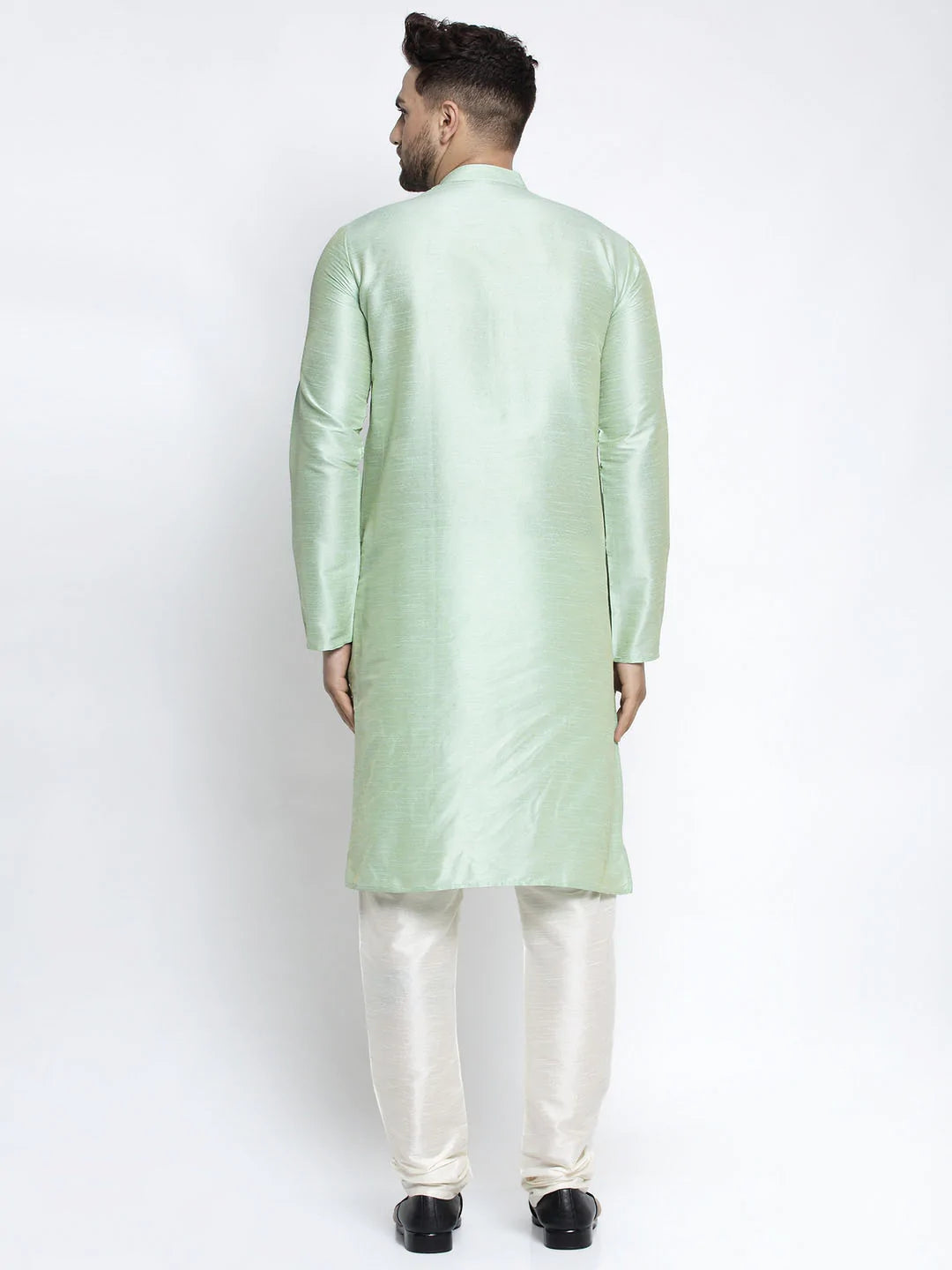 Jompers Men's Green Solid Dupion Silk Kurta Payjama Set ( JOKP 636 Green )