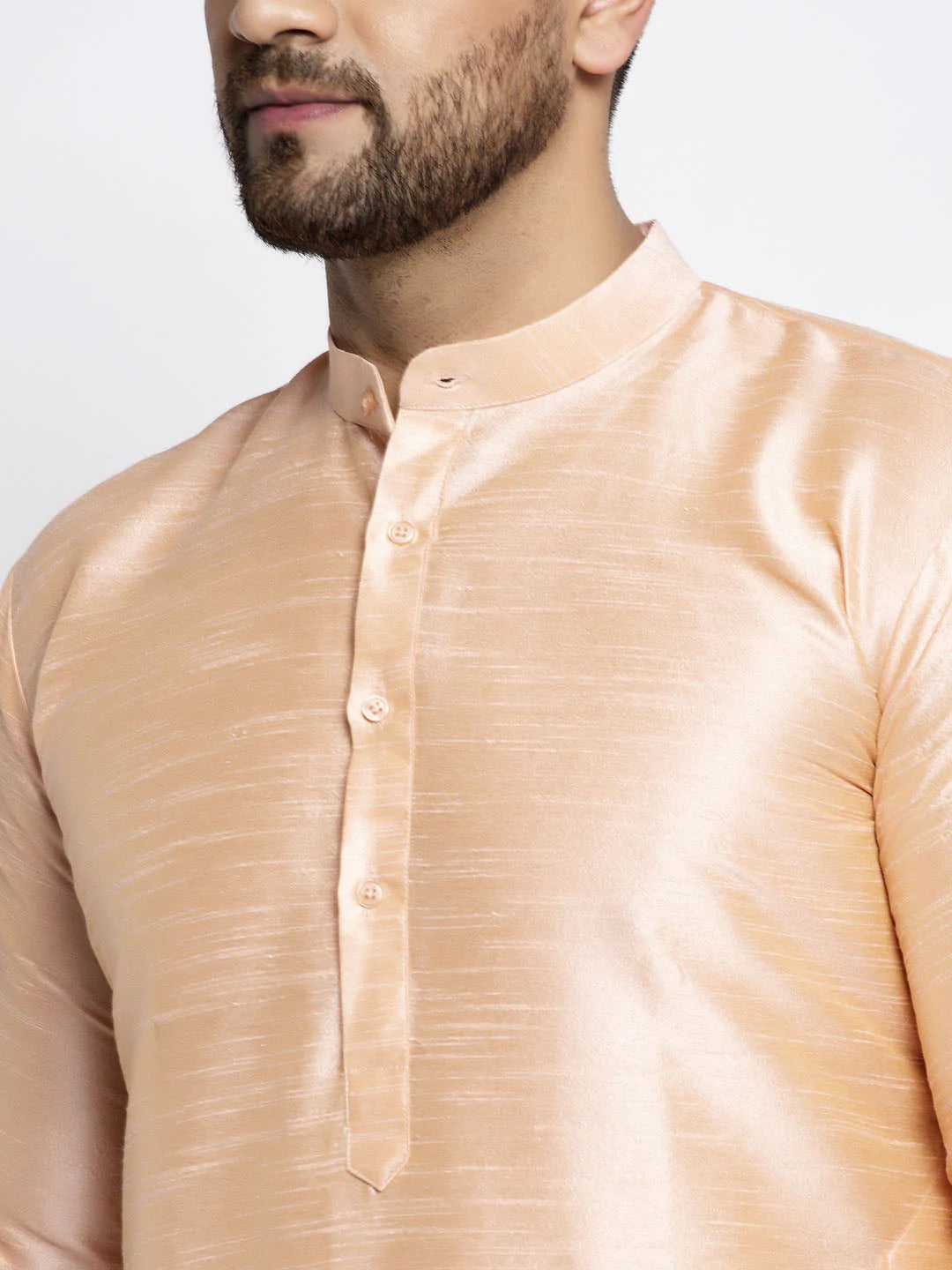 Jompers Men's Peach Solid Dupion Silk Kurta Only( KO 636 Peach )