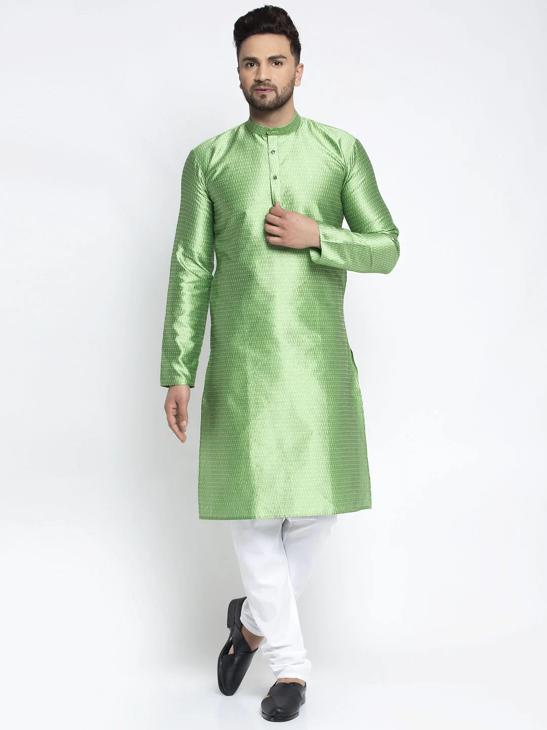 Jompers Men Green & White Woven Design Kurta with Pyjamas ( JOKP 637 Green )