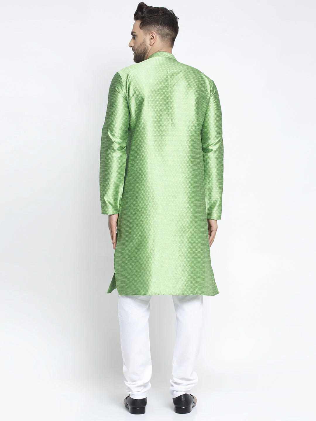 Jompers Men Green & White Woven Design Kurta with Pyjamas ( JOKP 637 Green )