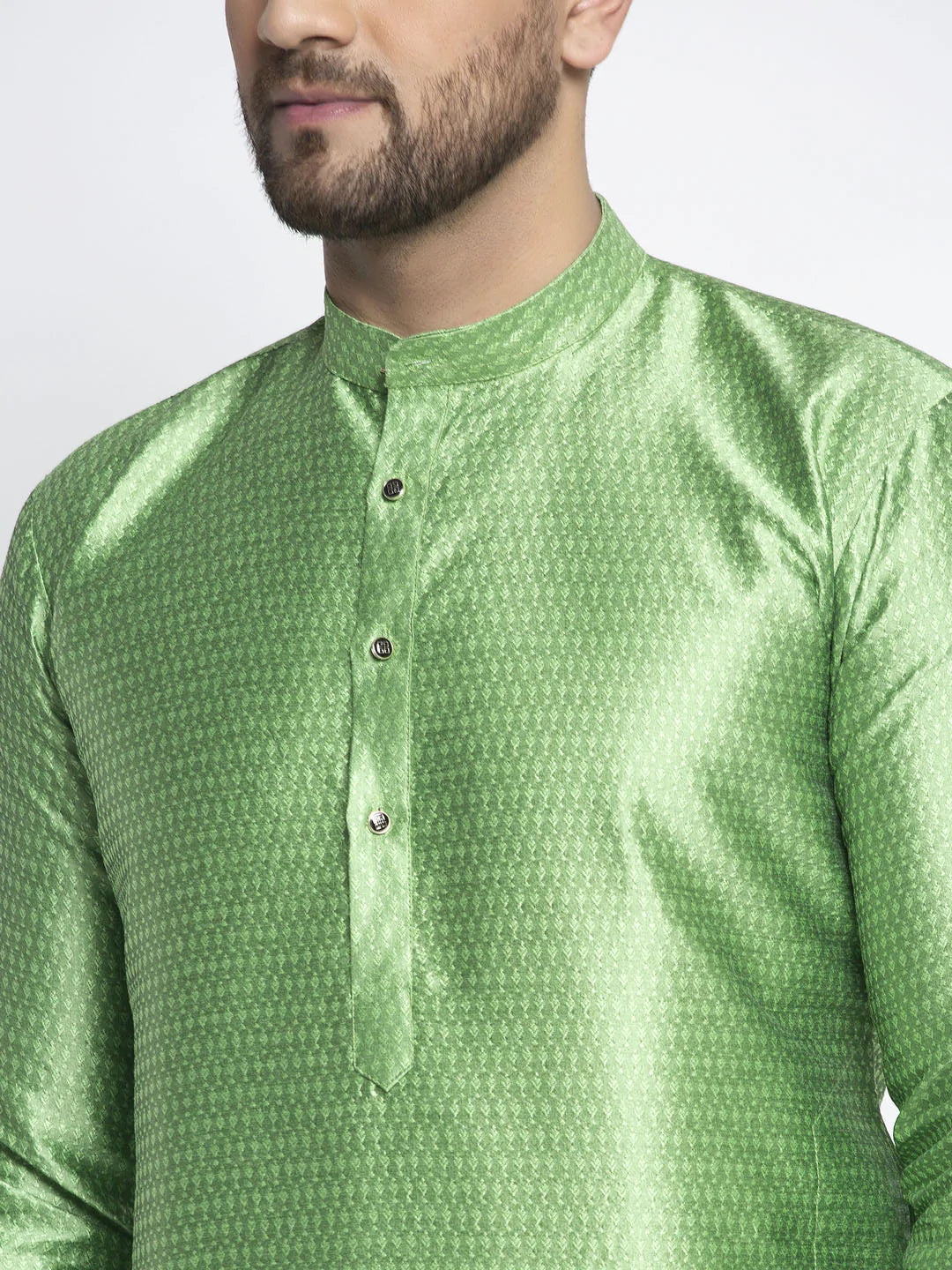 Jompers Men Green & White Woven Design Kurta with Pyjamas ( JOKP 637 Green )