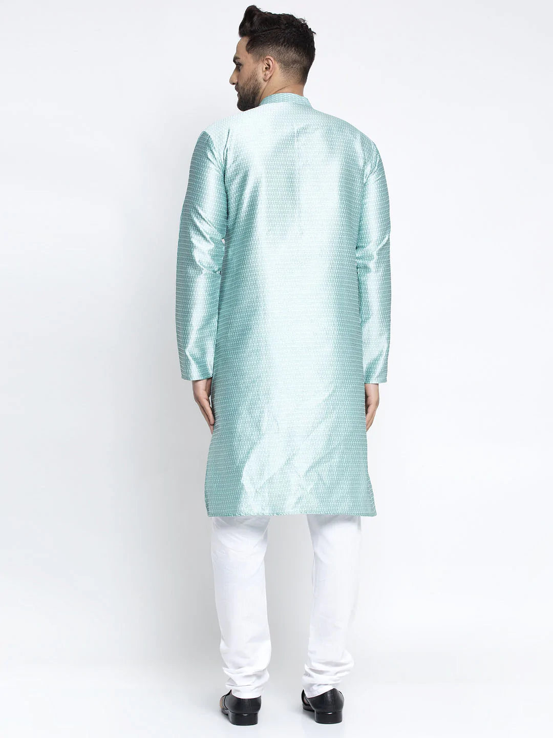 Jompers Men Sky Blue & White Woven Design Kurta with Pyjamas ( JOKP 637 Sky )