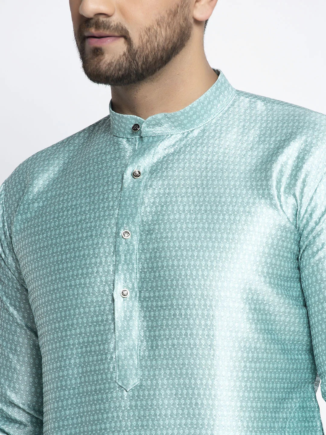 Jompers Men Sky Blue & White Woven Design Kurta with Pyjamas ( JOKP 637 Sky )