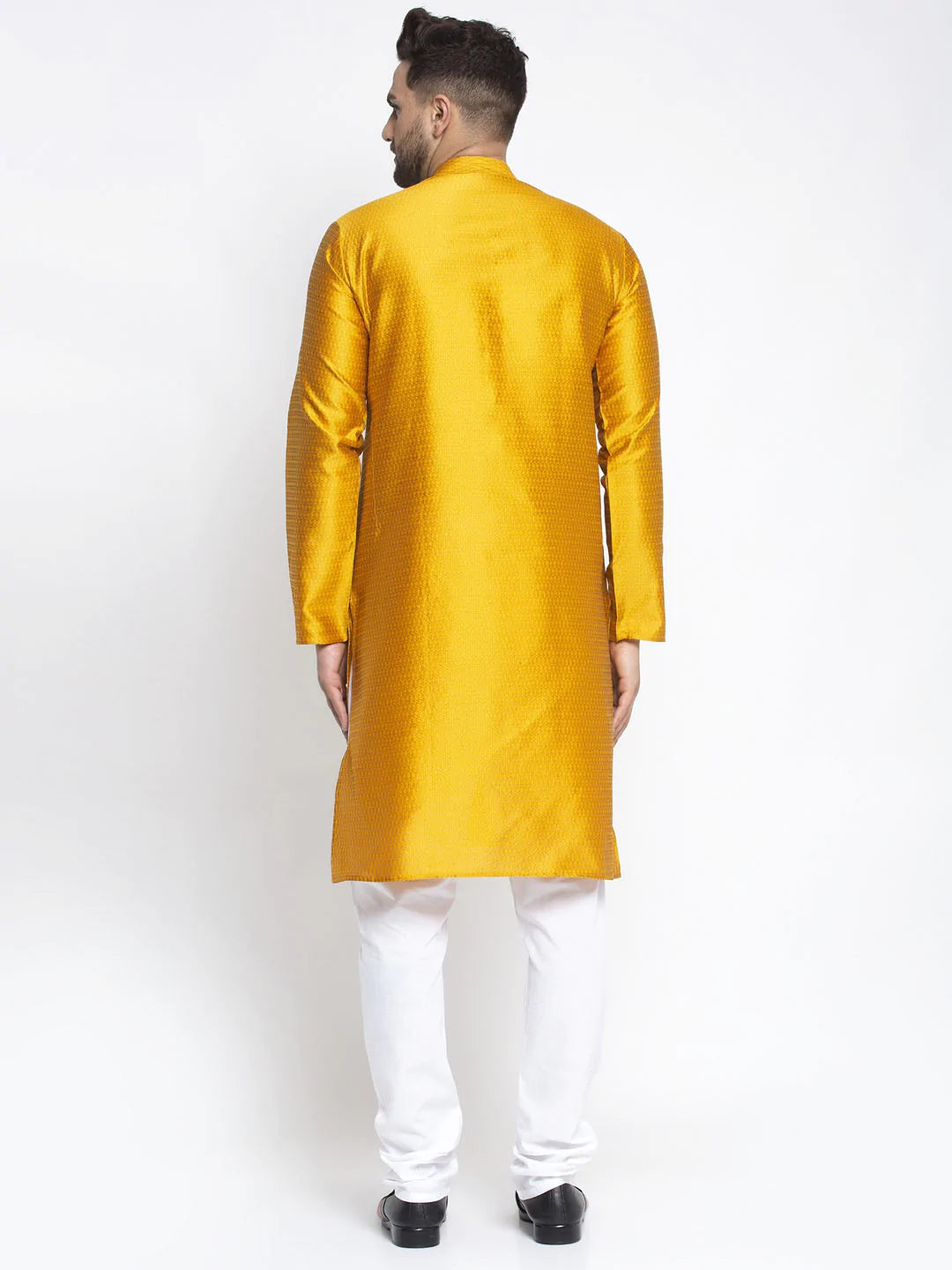 Jompers Men Yellow & White Woven Design Kurta with Pyjamas ( JOKP 637 Yellow )