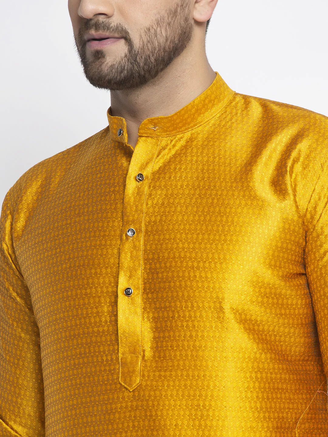 Jompers Men Yellow & White Woven Design Kurta with Pyjamas ( JOKP 637 Yellow )
