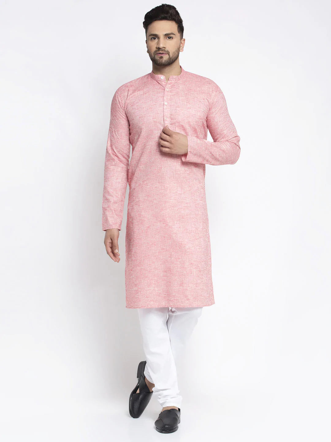 Jompers Men Pink & White Self Design Kurta with Pyjamas ( JOKP 638 Coral )