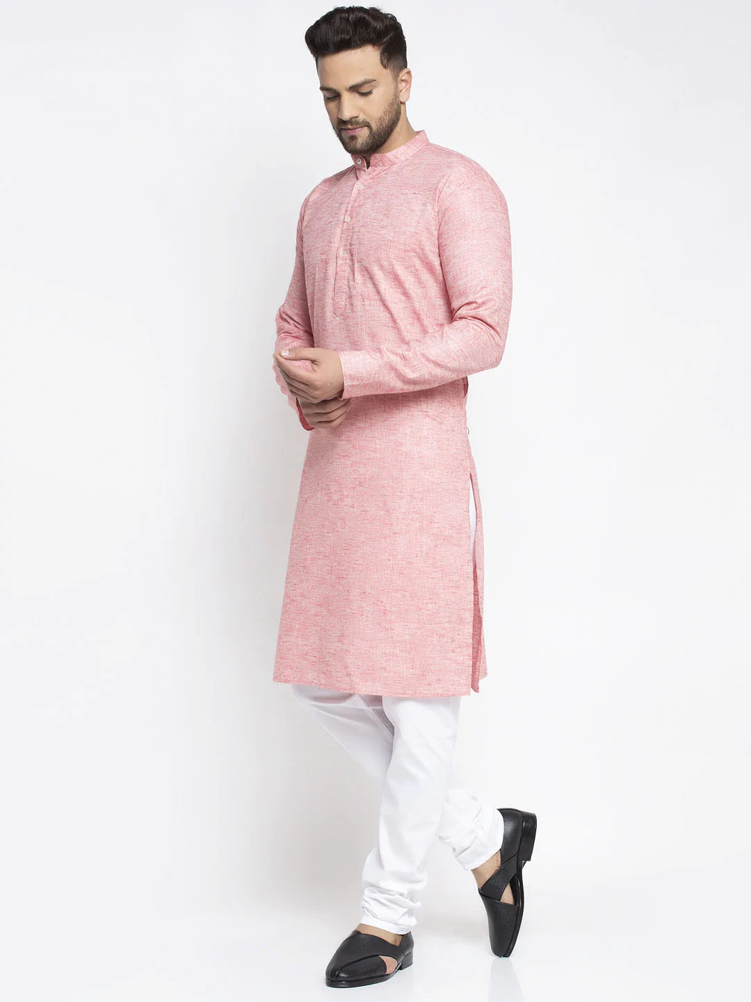 Jompers Men Pink & White Self Design Kurta with Pyjamas ( JOKP 638 Coral )