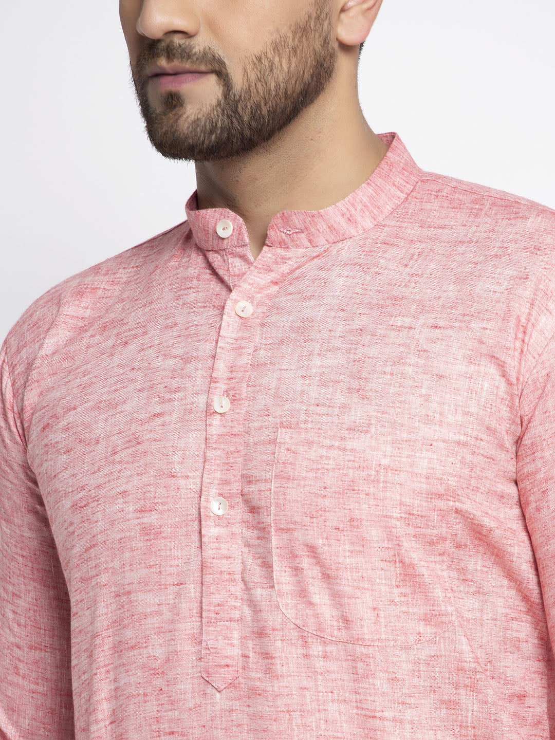 Jompers Men Pink & White Self Design Kurta with Pyjamas ( JOKP 638 Coral )