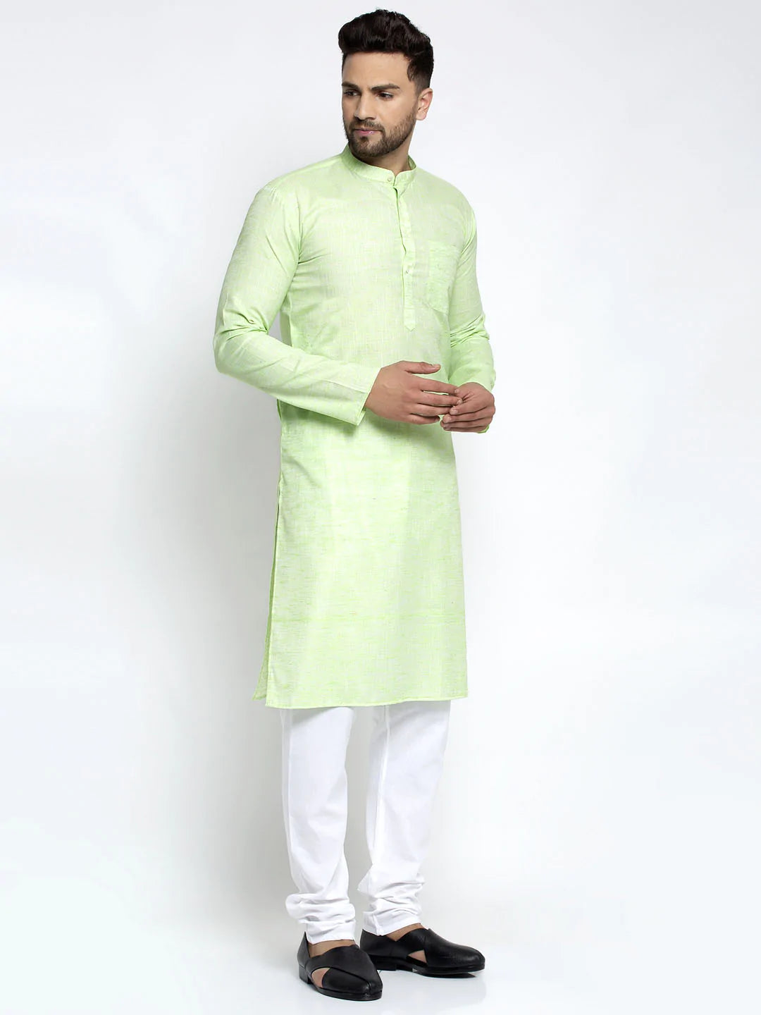 Jompers Men Green & White Self Design Kurta with Pyjamas ( JOKP 638 Green )