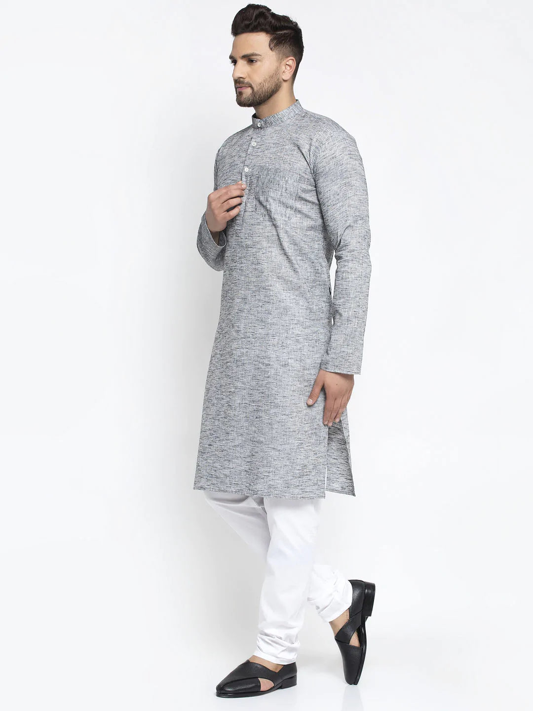 Jompers Men Grey & White Self Design Kurta with Pyjamas ( JOKP 638 Grey )