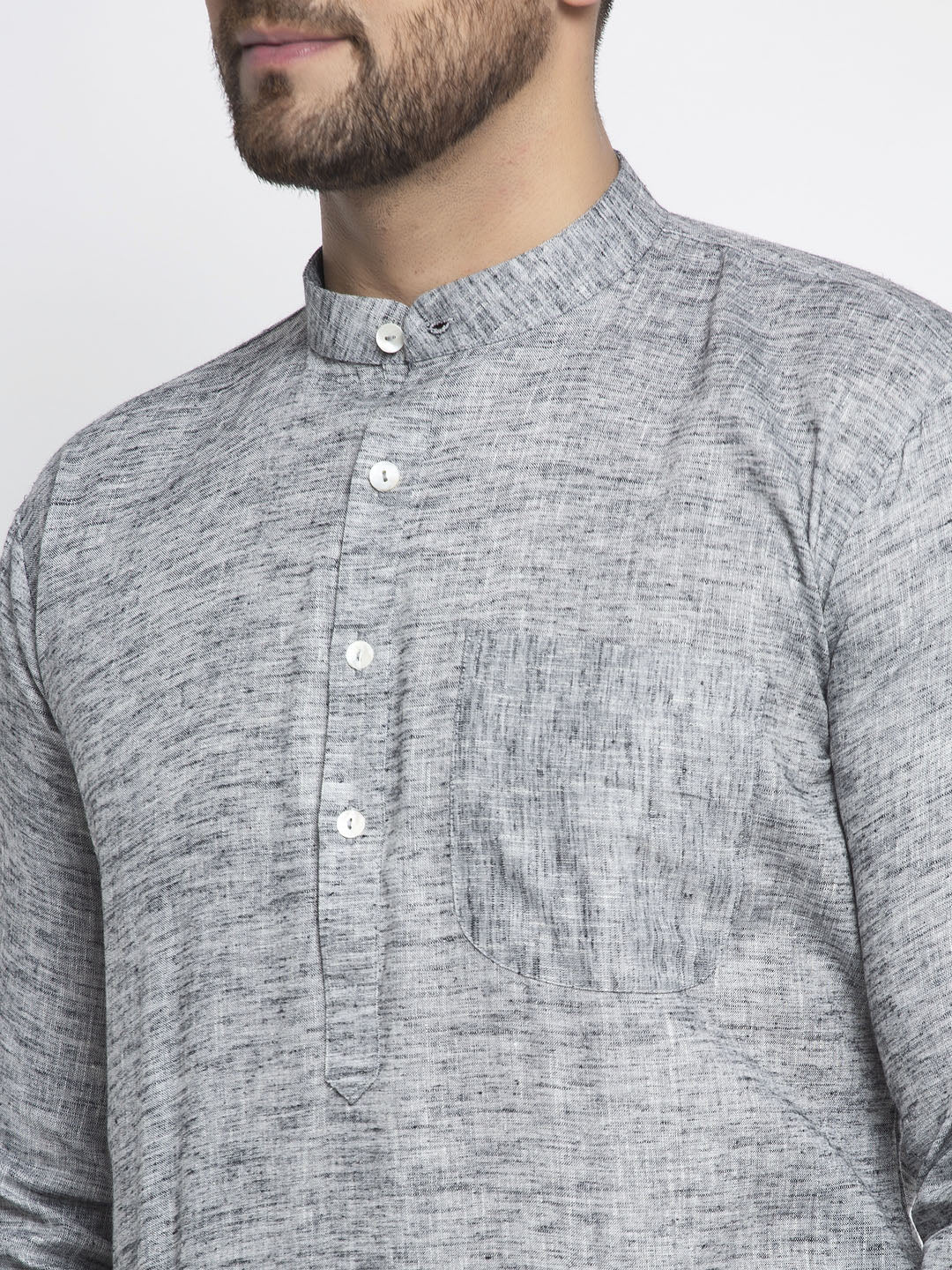 Jompers Men Grey & White Self Design Kurta with Pyjamas ( JOKP 638 Grey )