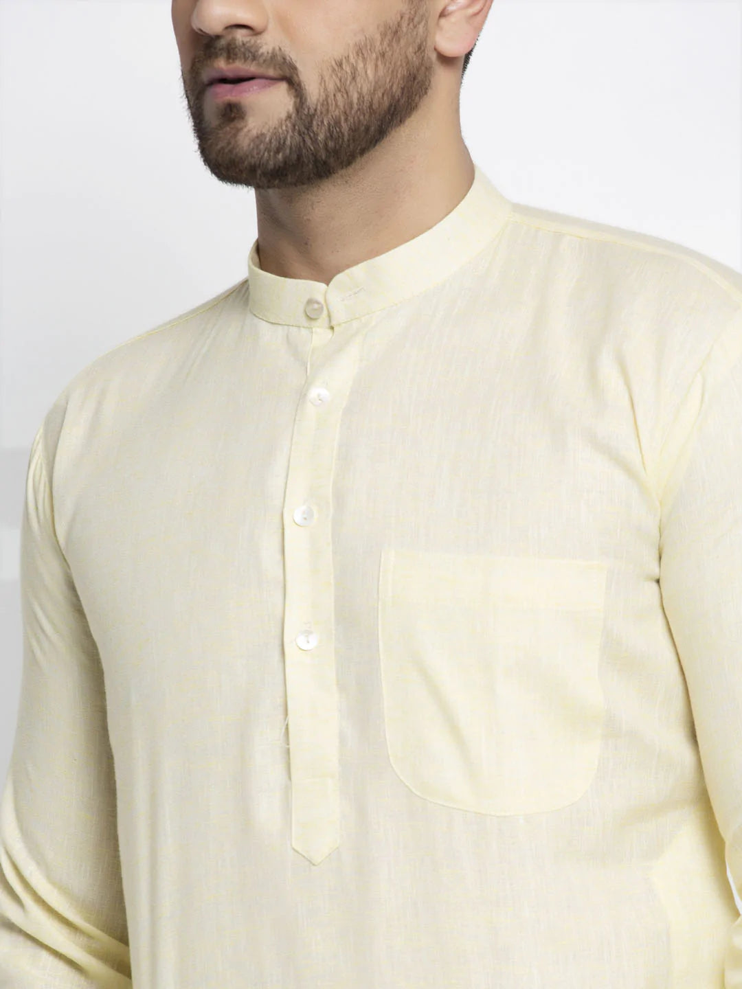 Jompers Men Lemon Yellow & White Self Design Kurta with Pyjamas ( JOKP 638 Lemon )