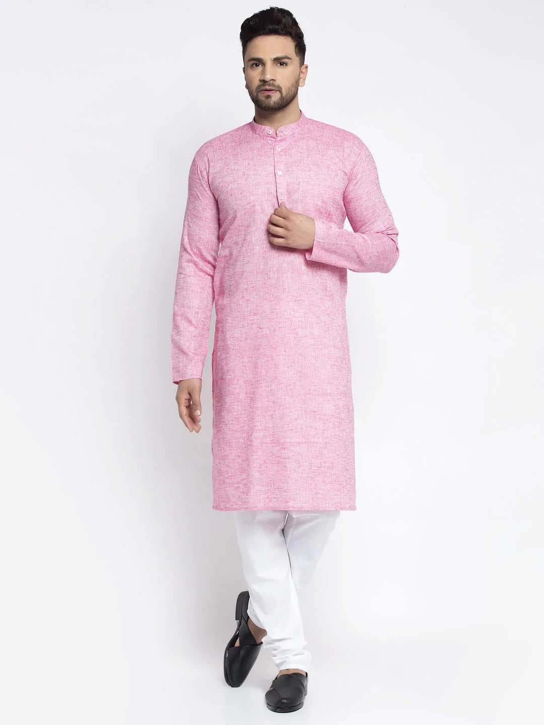 Jompers Men Pink & White Self Design Kurta with Pyjamas ( JOKP 638 Pink )