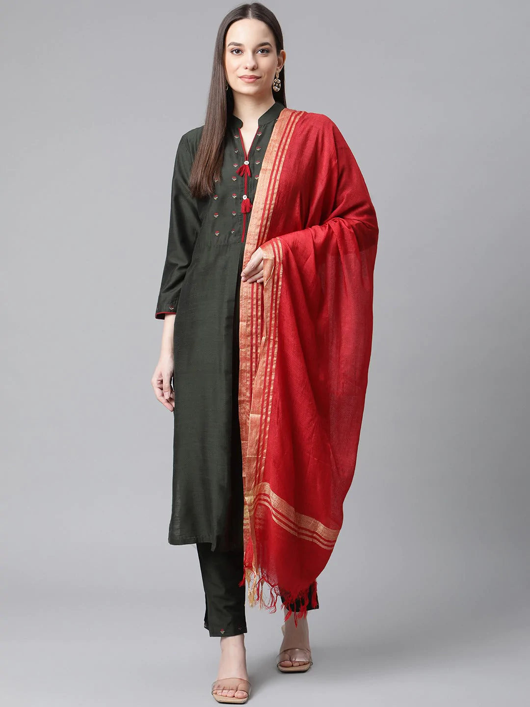 Jompers Women Green Regular Kurta with Trousers & With Dupatta ( JOKS D20M 1391Green )