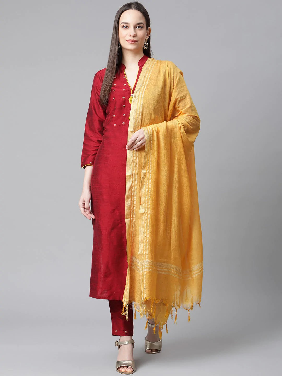 Jompers Women Maroon Regular Kurta with Trousers & With Dupatta ( JOKS D20Y 1391Maroon )