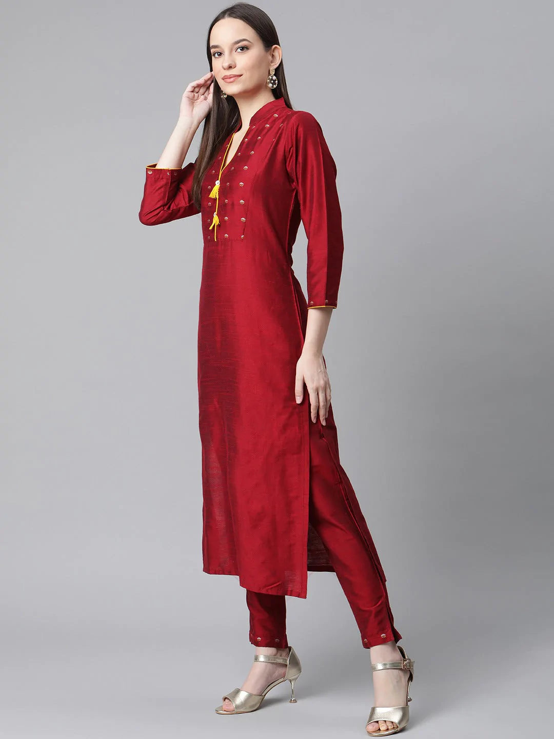 Jompers Women Maroon Regular Kurta with Trousers & With Dupatta ( JOKS D20Y 1391Maroon )