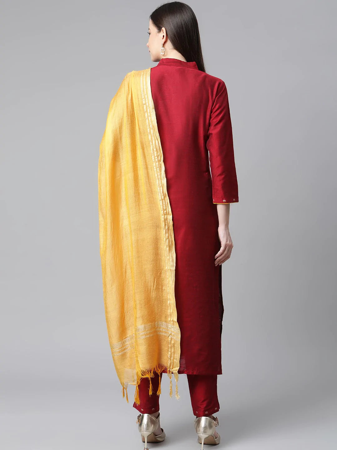 Jompers Women Maroon Regular Kurta with Trousers & With Dupatta ( JOKS D20Y 1391Maroon )