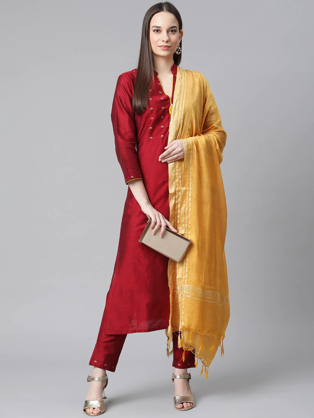 Jompers Women Maroon Regular Kurta with Trousers & With Dupatta ( JOKS D20Y 1391Maroon )
