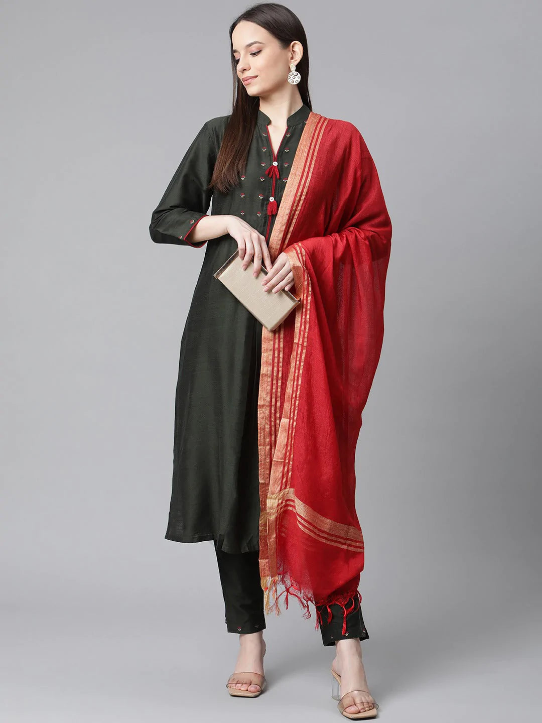 Jompers Women Green Regular Kurta with Trousers & With Dupatta ( JOKS D20M 1391Green )
