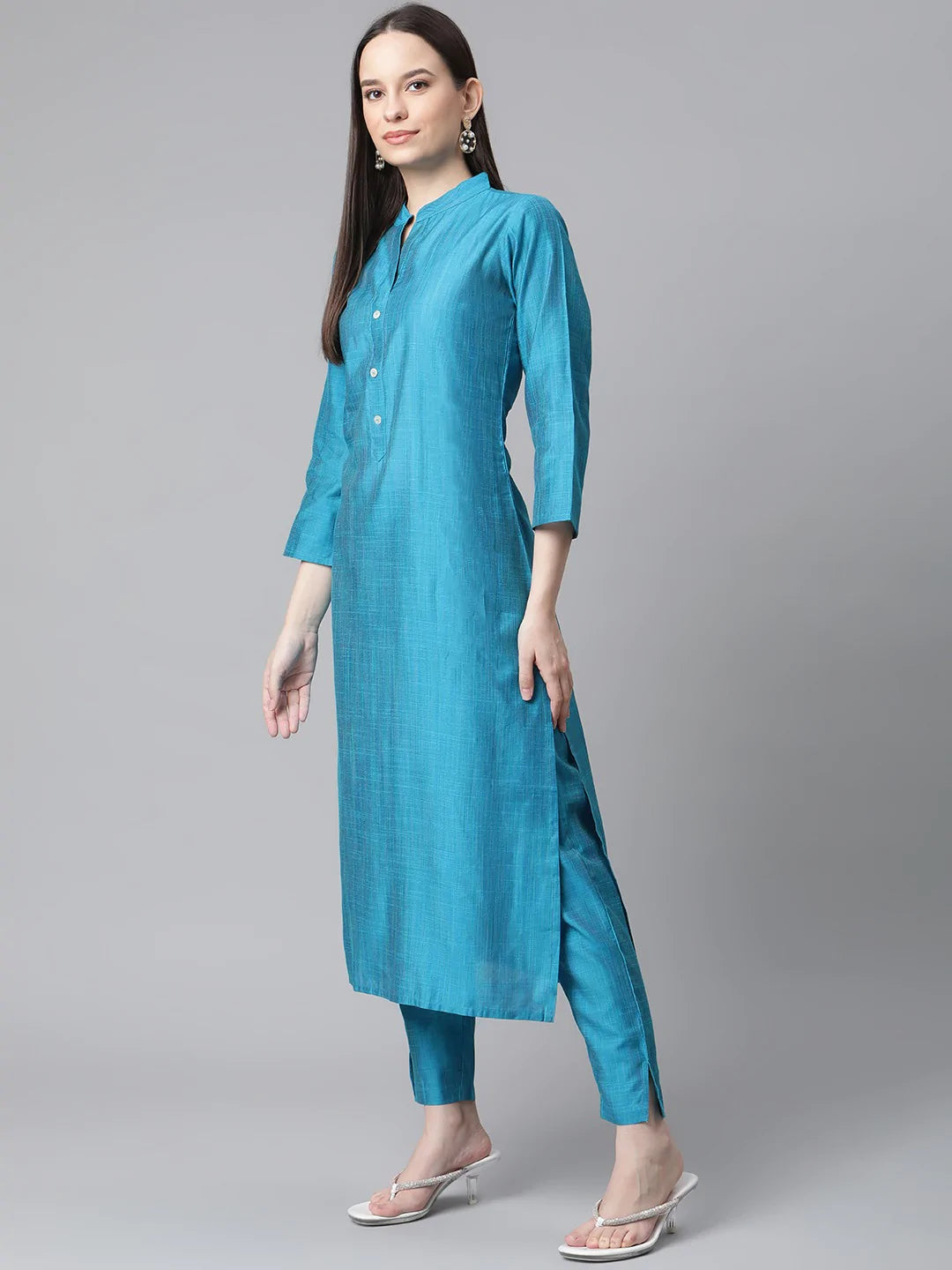 Jompers Women Blue & Green Self-Striped Kurta with Trousers & Printed Art Silk Dupatta ( JOKS D8NB 1310 Blue )