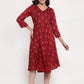 Women Maroon Printed Fit and Flare Ethnic Dress (JOK 1334 Maroon)