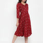 Women Maroon Printed Fit and Flare Ethnic Dress (JOK 1334 Maroon)
