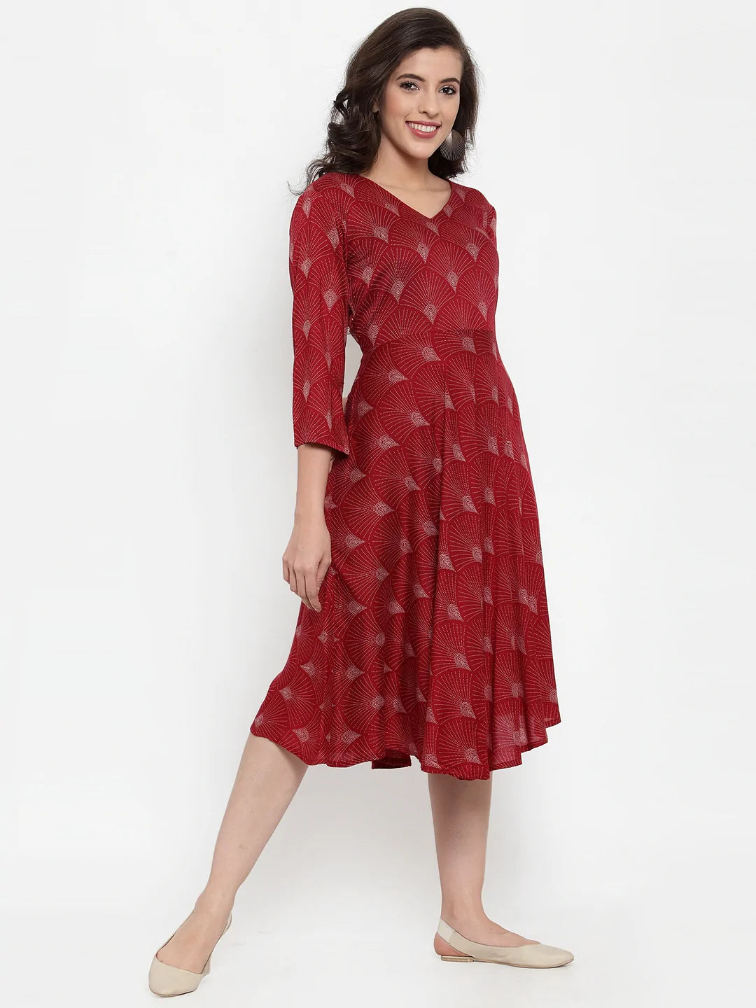 Women Maroon Printed Fit and Flare Ethnic Dress (JOK 1334 Maroon)