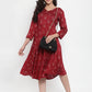 Women Maroon Printed Fit and Flare Ethnic Dress (JOK 1334 Maroon)