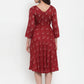 Women Maroon Printed Fit and Flare Ethnic Dress (JOK 1334 Maroon)