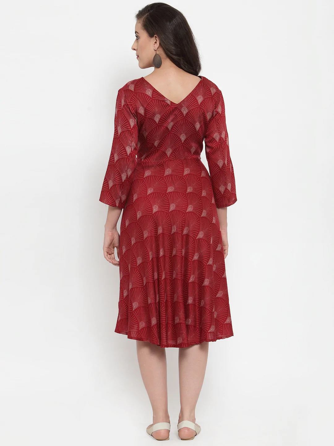 Women Maroon Printed Fit and Flare Ethnic Dress (JOK 1334 Maroon)