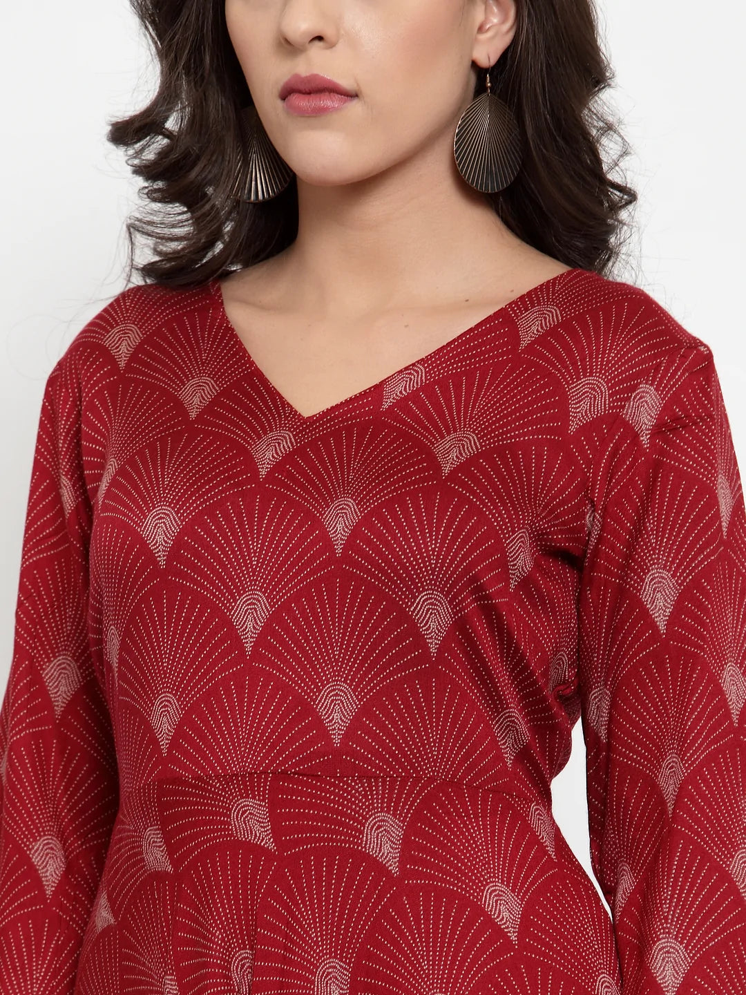 Women Maroon Printed Fit and Flare Ethnic Dress (JOK 1334 Maroon)
