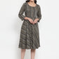 Women Black Printed Fit and Flare Ethnic Dress (JOK 1335 Black)