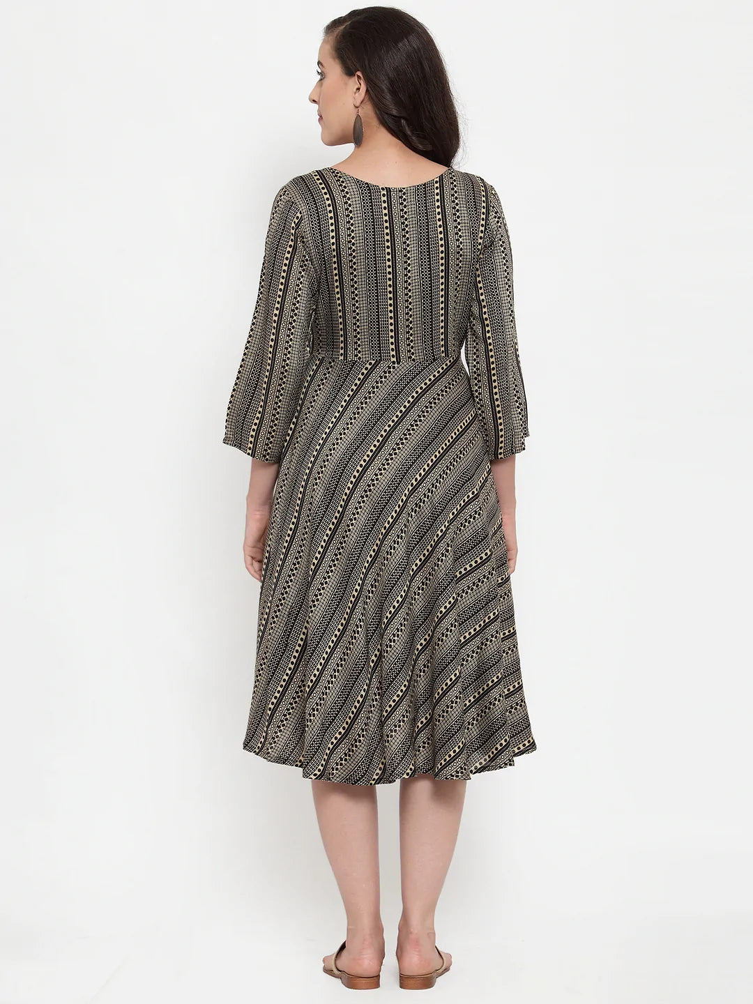 Women Black Printed Fit and Flare Ethnic Dress (JOK 1335 Black)